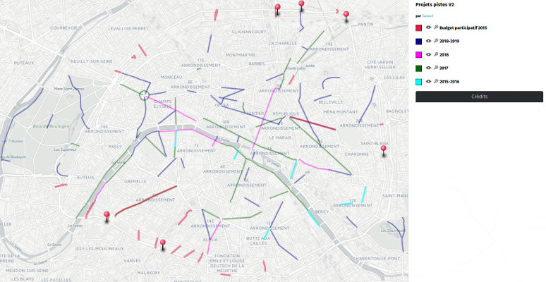 Carte du planning des travaux d’infrastructures cyclables.